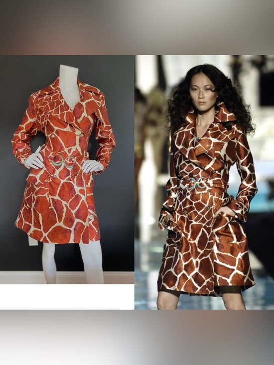 Roberto Cavalli Jackets & Blazers - ROBERTO CAVALLI  S/S 2006 Vintage Look #46 Giraffe Silk Trench Dress Coat 40IT